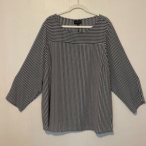 Lane Bryant Size 24 Black/White Striped 3/4 Sleeve Round Neck Blouse